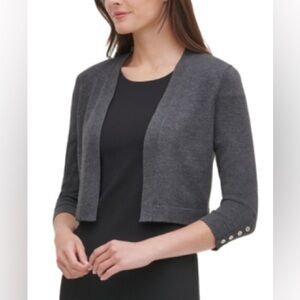 Tommy Hilfiger Gray Open Front Cardigan Lightweight Sweater Embellished Sleeves